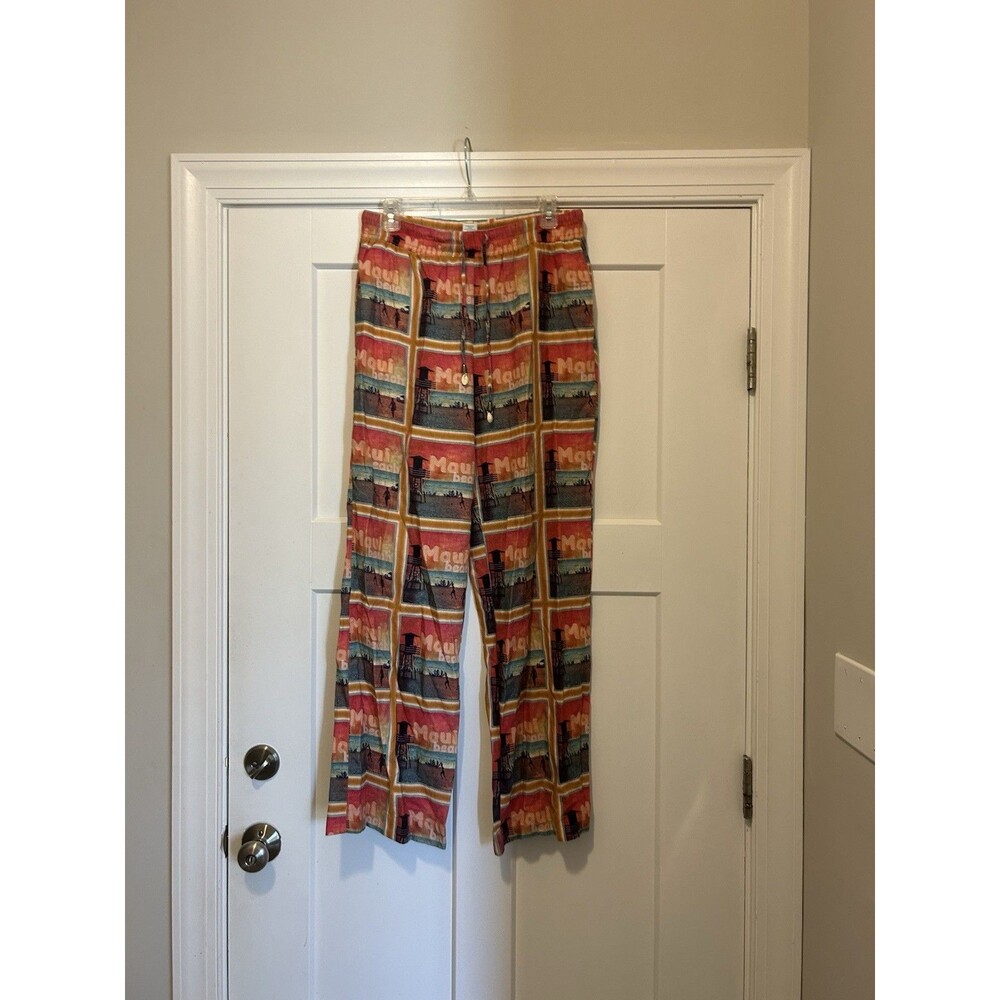 C&C California Maui Beach Linen Pants Size Medium Drawstring Elastic Waist Boho